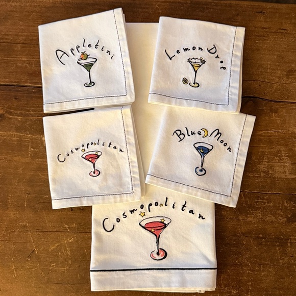 Pottery Barn Vintage Martini Embroidered Cocktail Napkins and Bar Towel - Picture 14 of 14
